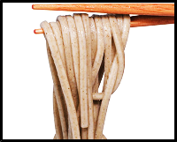 Soba held up on chopsticks